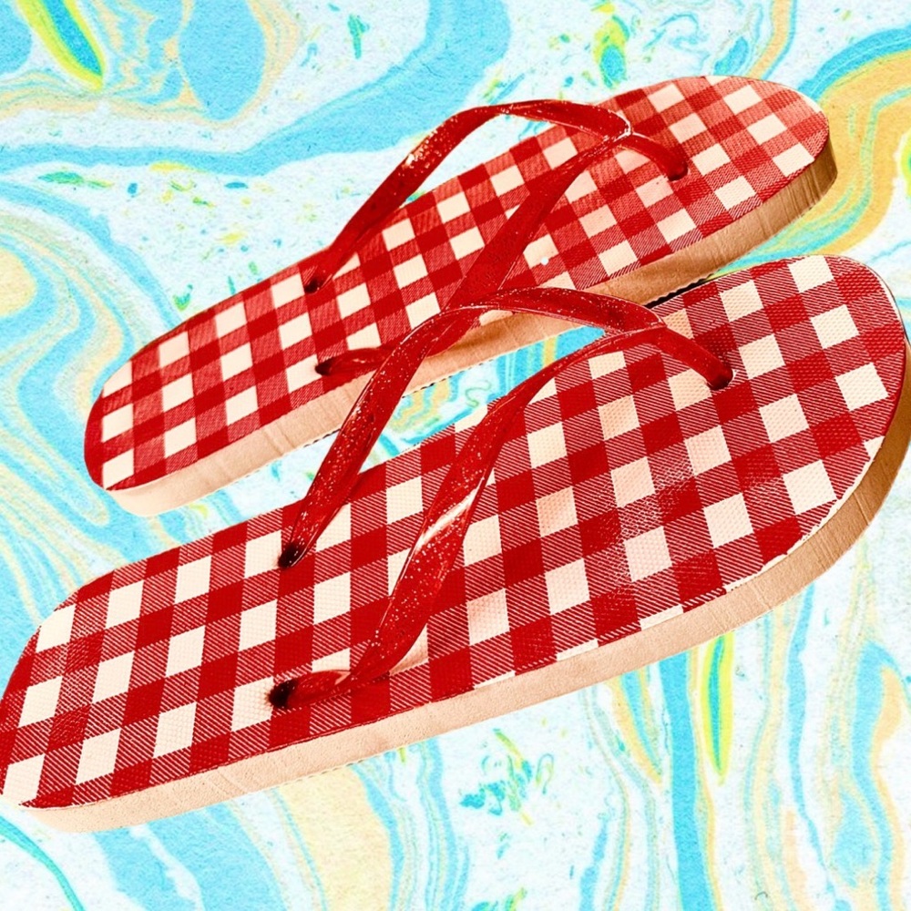 Red Checkered Flip Flops - Picture 2 of 4